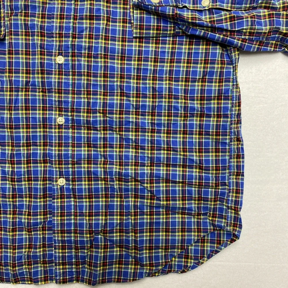 Ralph Lauren Shirt Boys XL Blue Long Sleeve Red Pony Plaid Button Down